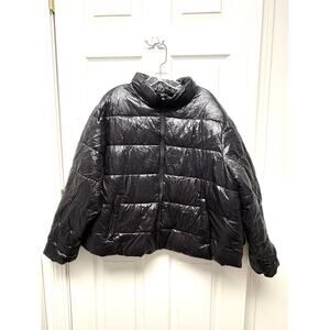 Black Puffer Jacket Shiny Quilted Jacket Time & Tru Short Coat Women’s Size 1X